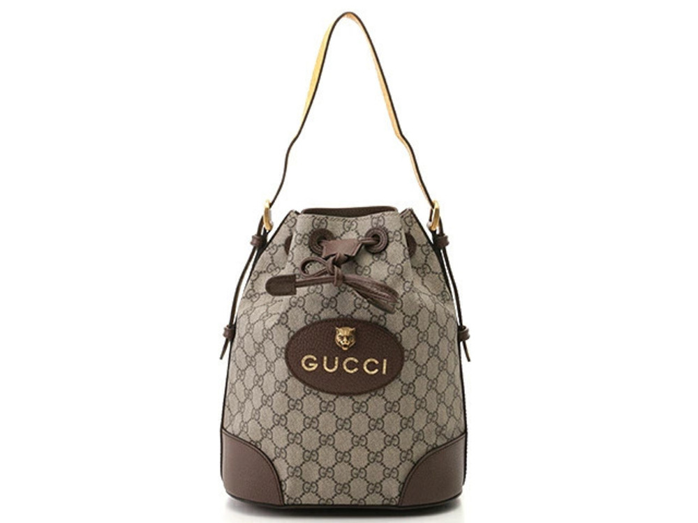Gucci GG Supreme Backpack Dark Brown Beige Cream Calfskin SJ